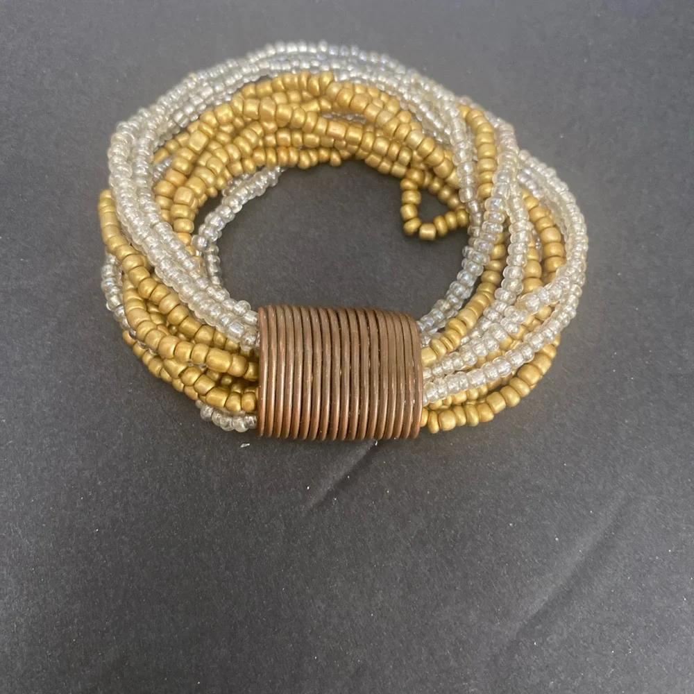 💍💎 SALE Bold Gold and Silver 13 Strand Beaded and Wire Bracelet